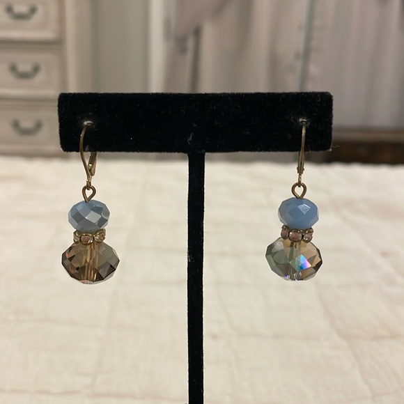 Vintage Blue Beaded Dangle Drop Statement Earrings - Picture 1 of 3